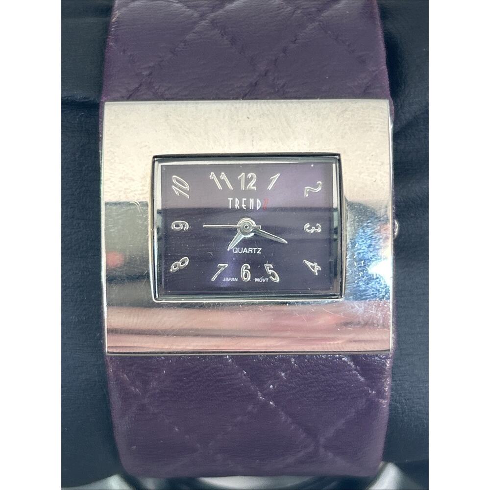 Trendz Silver Tone Purple Band Women’s Cuff Watch